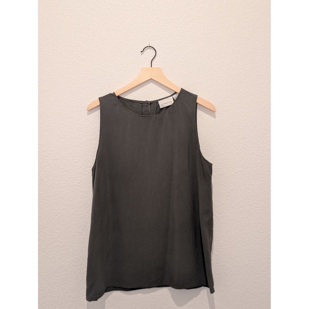 Collection Point of View Silk Sleeveless Shell Top Charcoal Gray Size 12